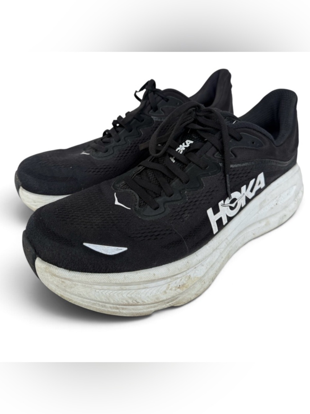 Hoka Men's Bondi Black and White Road Running Shoes- 12